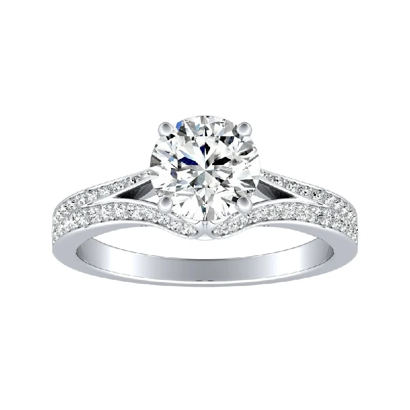 minimalist engagement ring for women -Auriya Round 1ct Moissanite and 1/3ctw Diamond Engagement Ring 14k Gold