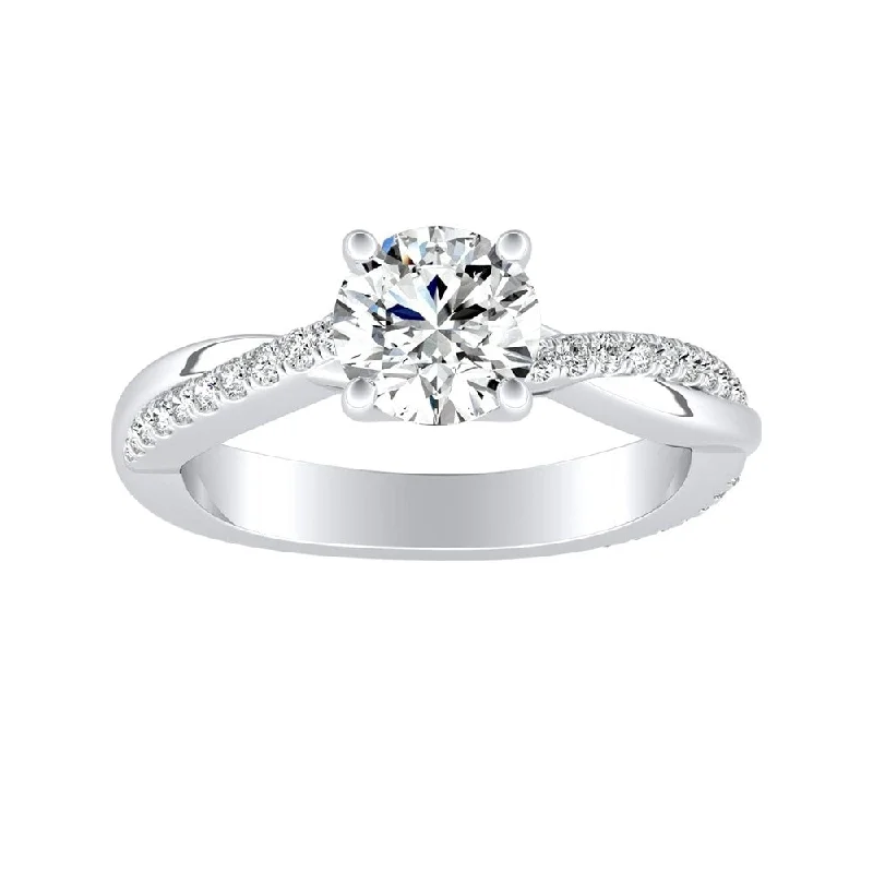 women’s vintage-inspired wedding ring -Auriya Twisted Modern 1ct Round Moissanite and 1/5ctw Diamond Engagement Ring 14K Gold