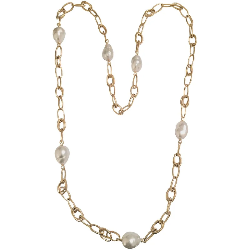 diamond tennis necklace for women -Baroque pearl Yellow Gold Marquise Link chain necklace