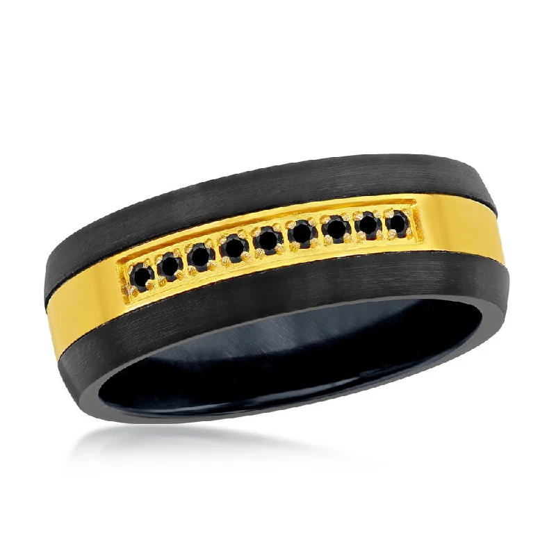 women’s gold band with diamonds -Black & Gold w/ Black CZ Tungsten Ring. Size 9,10,11,12,13