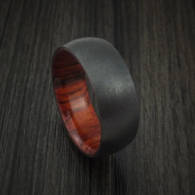 rose gold diamond ring for women -Black Titanium and Hardwood Sleeve Men's Ring Custom Made