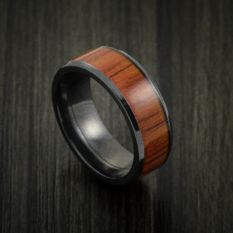 sterling silver engagement ring for men -Black Titanium Men's Ring Inlaid in Padauk Wood Custom Made