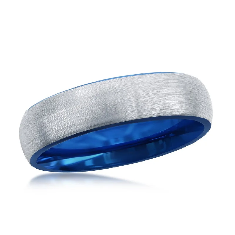 personalized birthstone ring for her -Blue & Silver 6mm Tungsten Ring. Size 9,10,11,12,13