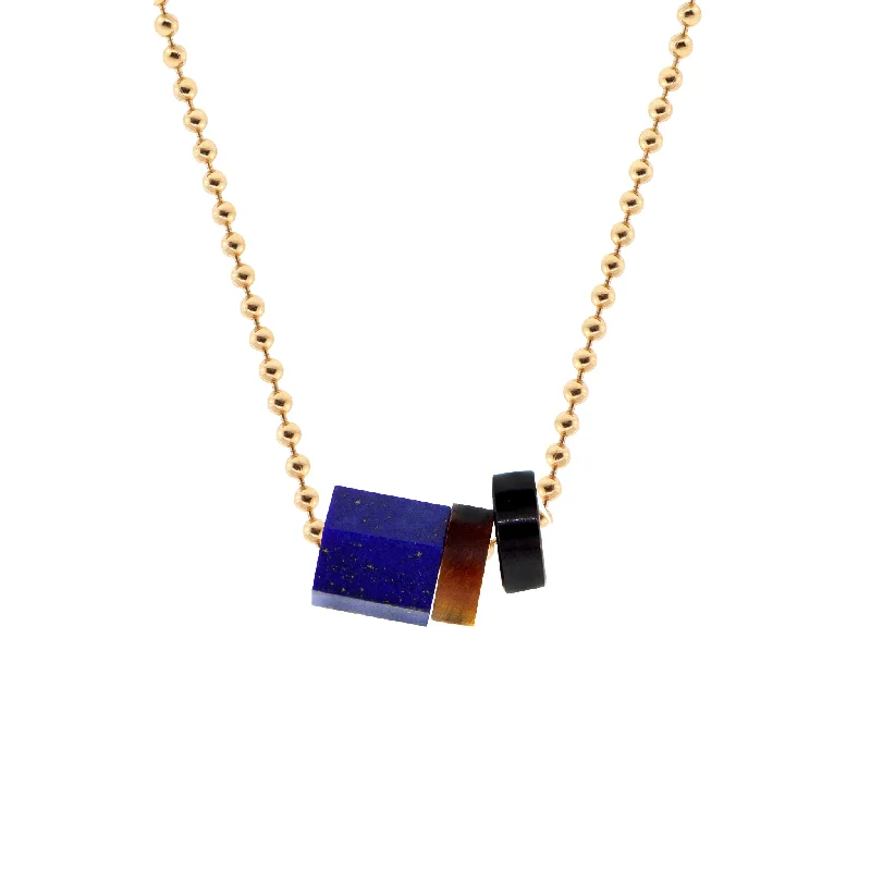 crystal pendant necklace for special events -Carved Gemstone On Gold Ball Chain Necklace- Lapis