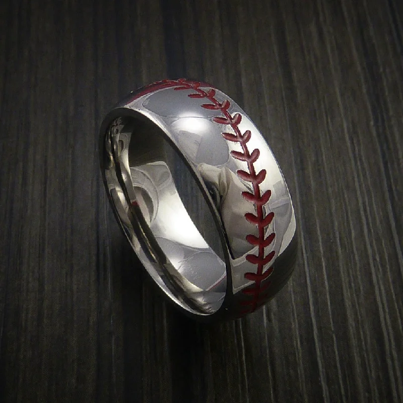 matching rings for couples -Cobalt Chrome Baseball Ring with Polish Finish