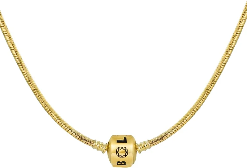 trendy gold necklace for fashion lovers -Barrel Clasp 3mm Snake Chain Charm Bead Pendant Necklace