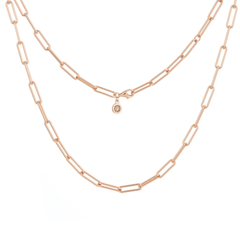 pearl necklace for brides -Rose Gold Link Chain Charm Necklace