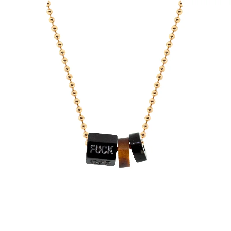 custom letter necklace for girls -Carved Onyx "FUCK" Gemstone On Gold Ball Chain Necklace