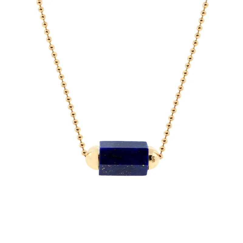 luxury diamond necklace for weddings -Lapis Hexagon Gemstone Bead On A Gold Ball Chain Necklace