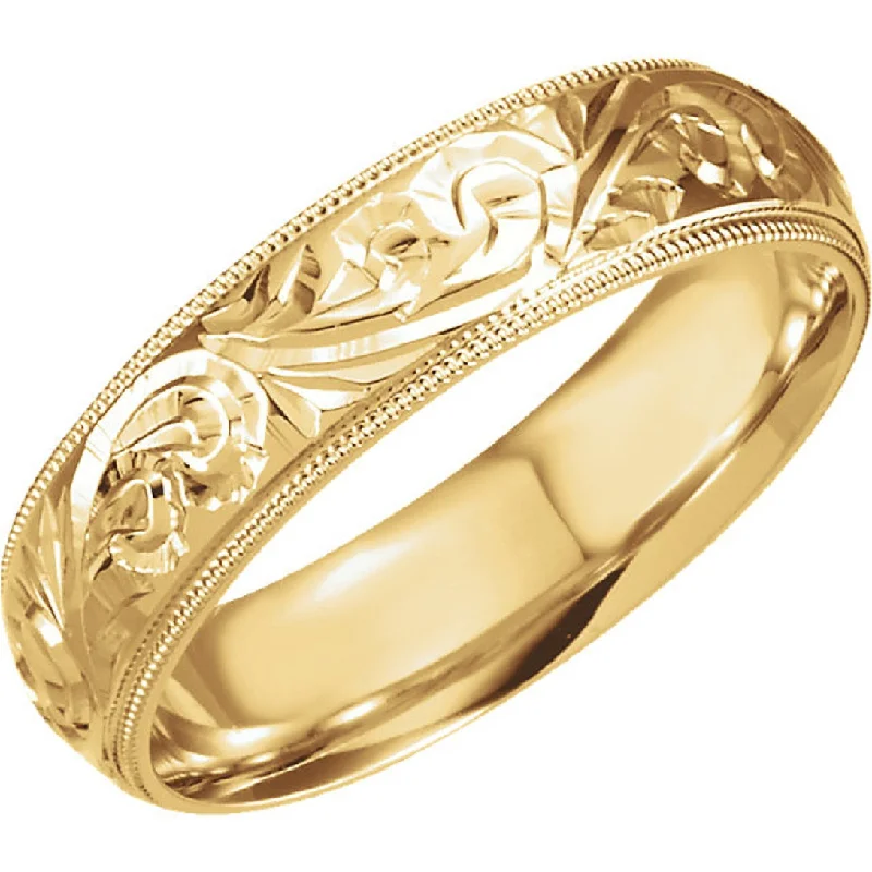 large statement ring for women -Hand Engraved Band 6mm "Dalton" Comfort Fit Band with Milgrain Edge in 18K Yellow Gold