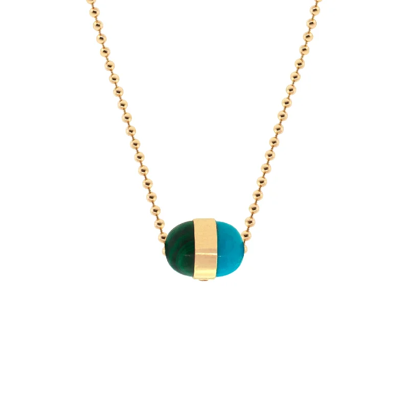 statement necklace for parties -Turquoise/Malachite Pendant On A Gold Ball Chain Necklace