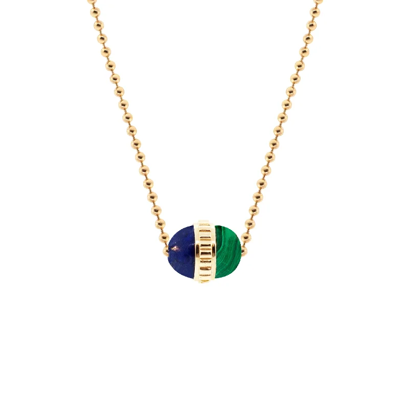 vintage gold necklace for women -Lapis/Malachite Pendant On A Gold Ball Chain Necklace