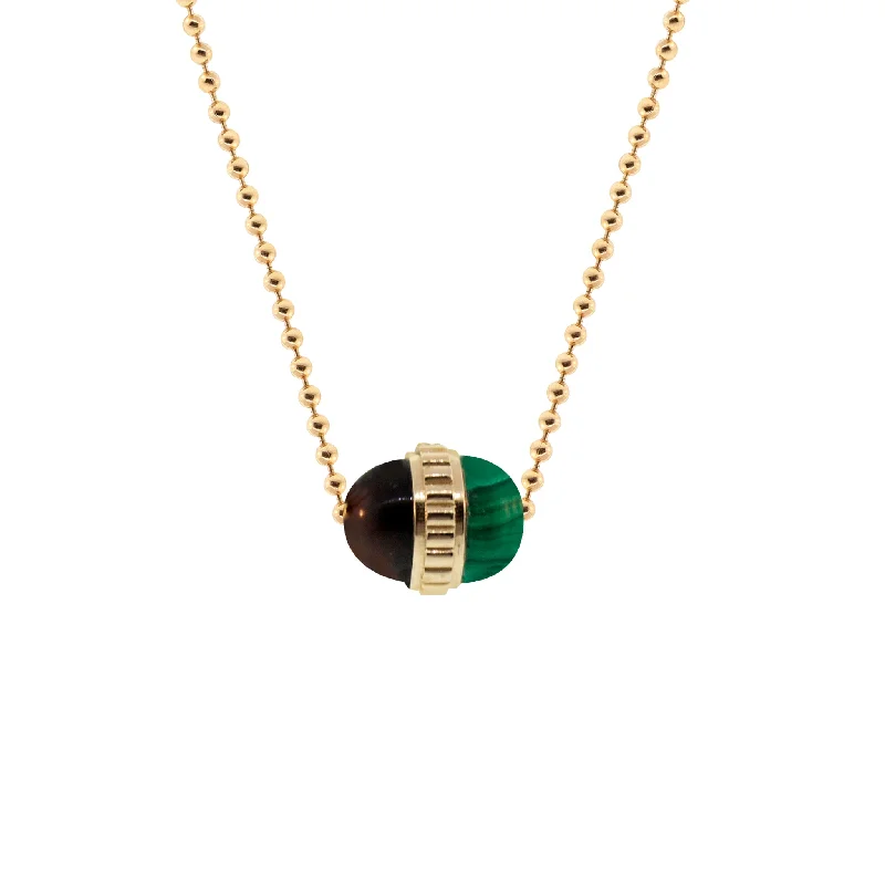 charm necklace for women -Tiger's Eye/Malachite Pendant On A Gold Ball Chain Necklace