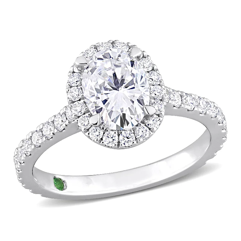 vintage diamond wedding band for women -Created Forever 2ct TDW Oval-Cut Lab-Grown Diamond with Tsavorite Accent Halo Engagement Ring in 14k White Gold