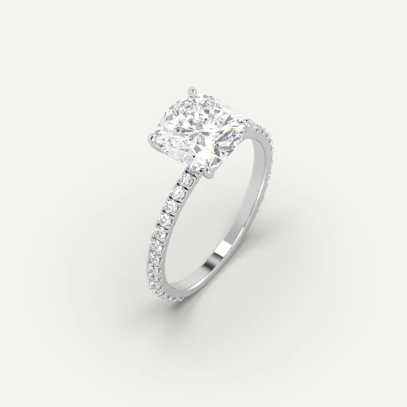 diamond solitaire ring for women -Pave Cushion Cut Diamond Ring Setting