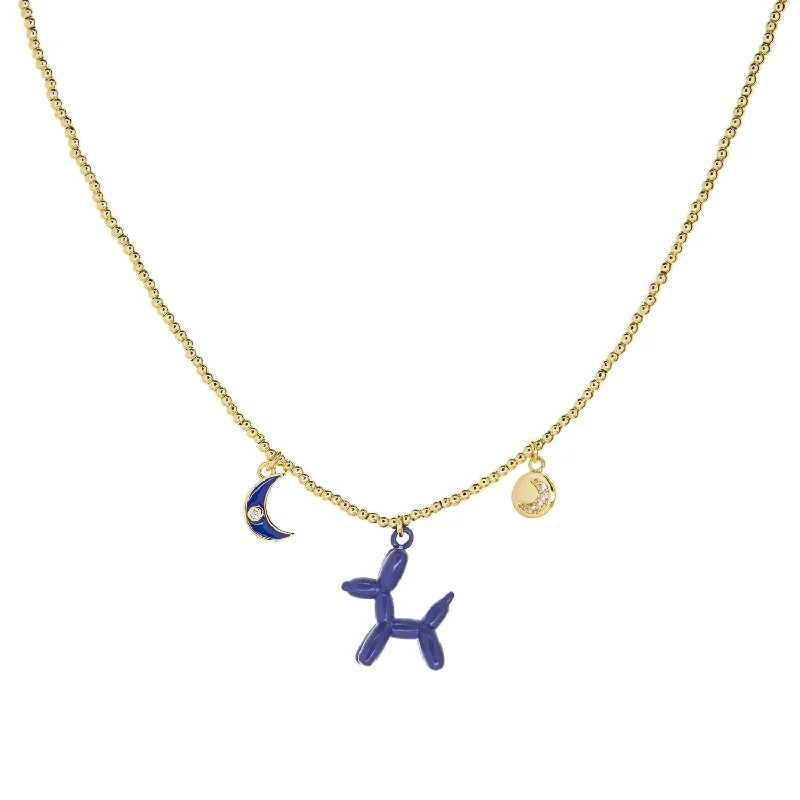 sapphire necklace for women -dog and moon ball chain necklace