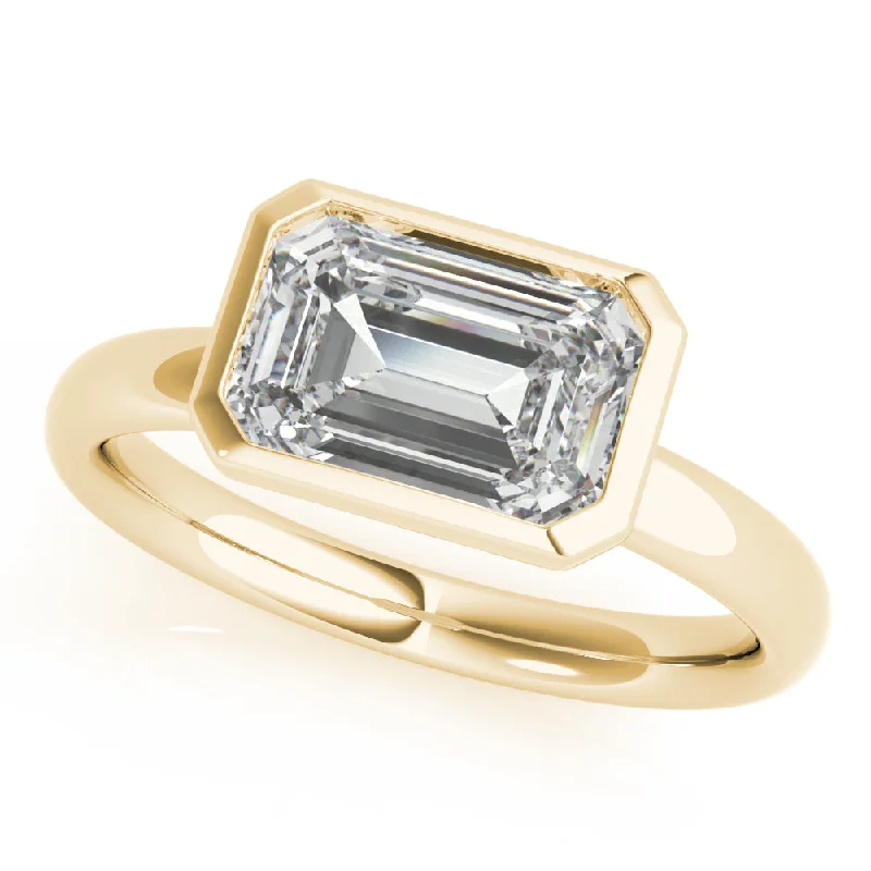 elegant gold ring for women -East West Emerald Cut Bezel Engagement Ring Setting