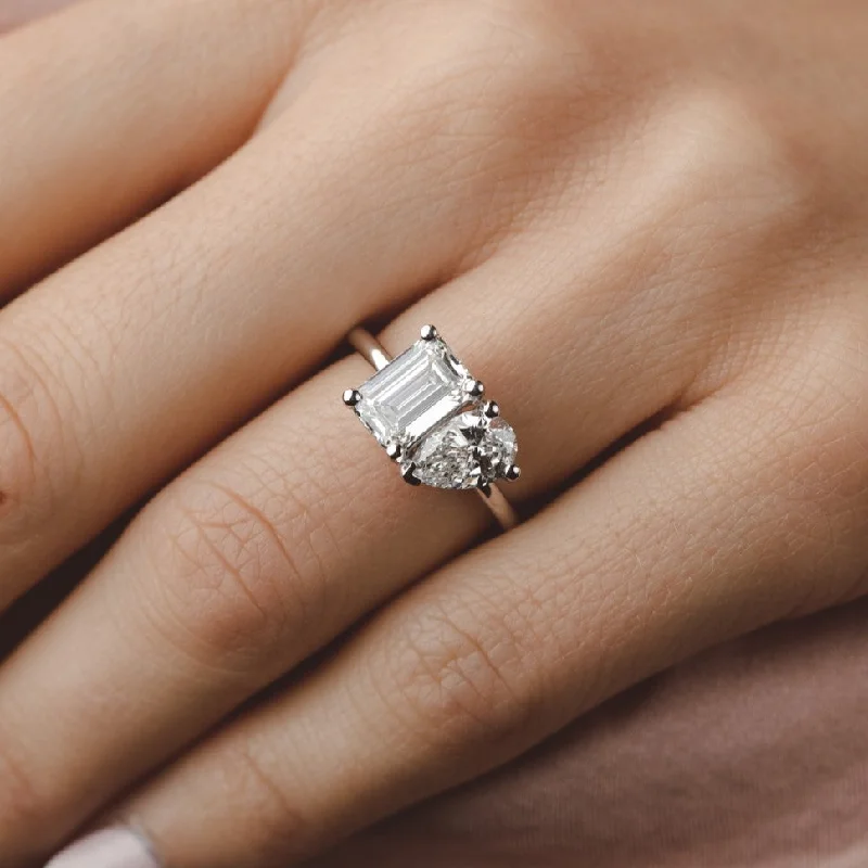 adjustable rings for women -Elodie Toi et Moi (Left Feature) Diamond Engagement Ring Setting