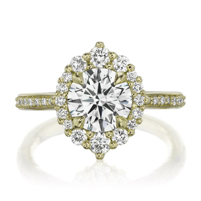 simple diamond wedding ring for women -・EMERSON・Moissanite Center, Diamond Halo (1.58ctw+)