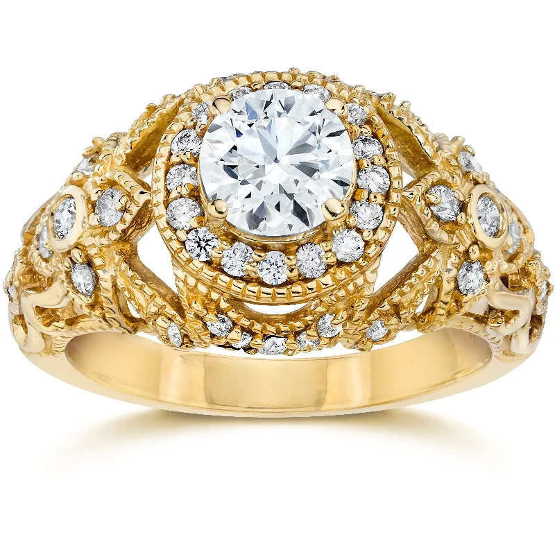 elegant diamond wedding ring for women -Emery 1.00Ct Vintage Diamond Engagement 14K Yellow Gold