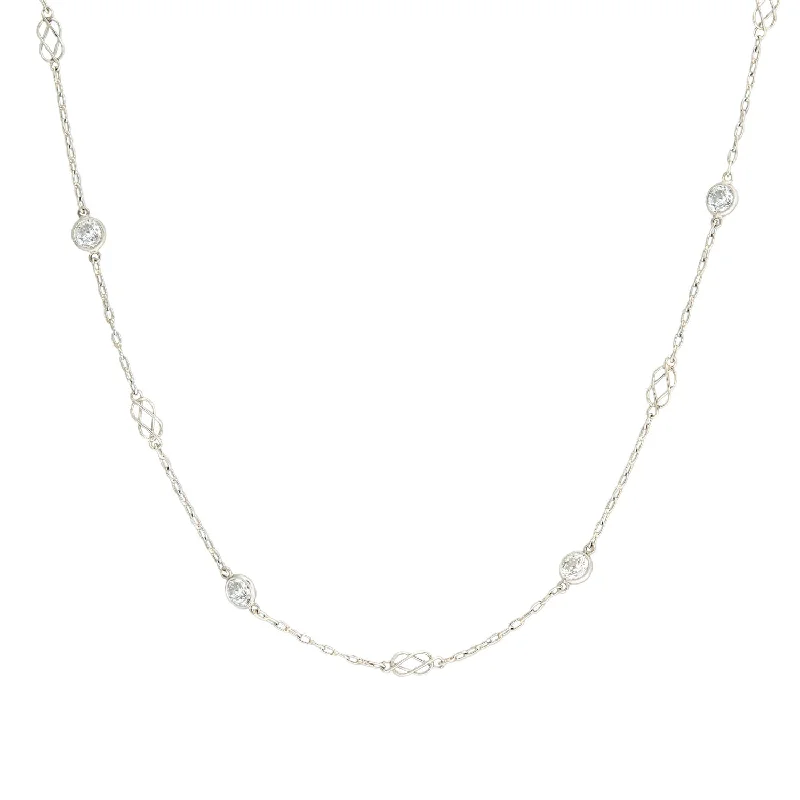 moonstone necklace for women -Estate Platinum Diamond By the Yard Chain Necklace 2.75ctw