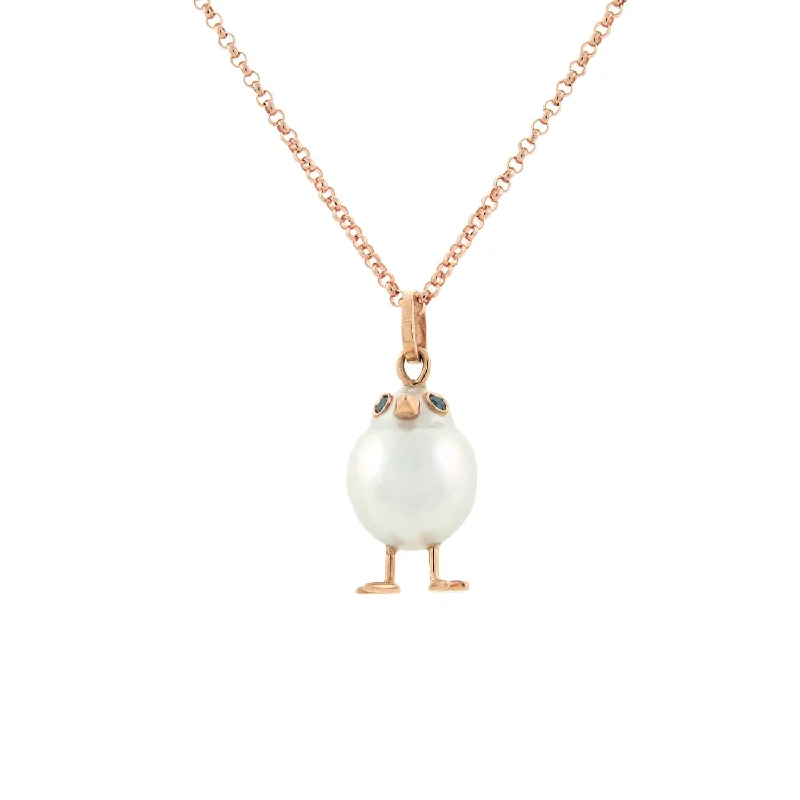 emerald pendant necklace for women -Estate South Sea Pearl Chicken Pendent w/14k Rose Gold Chain