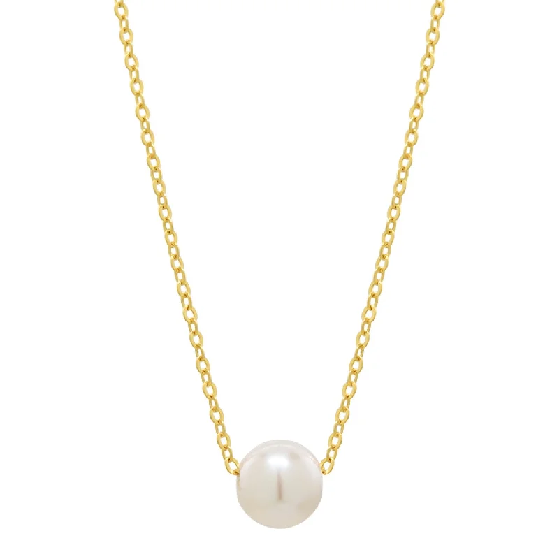 custom birthstone pendant necklace -Floating Pearl Necklace on Thin Chain