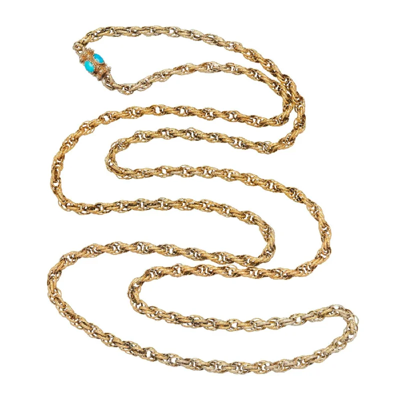 vintage style necklace for weddings -Georgian 15kt Twisted Rope Chain with Etruscan Turquoise Clasp