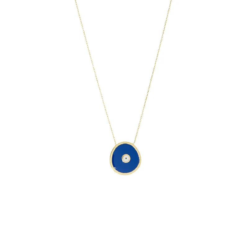 emerald pendant necklace for women -gold plated delicate chain with round enamel evil eye pendant