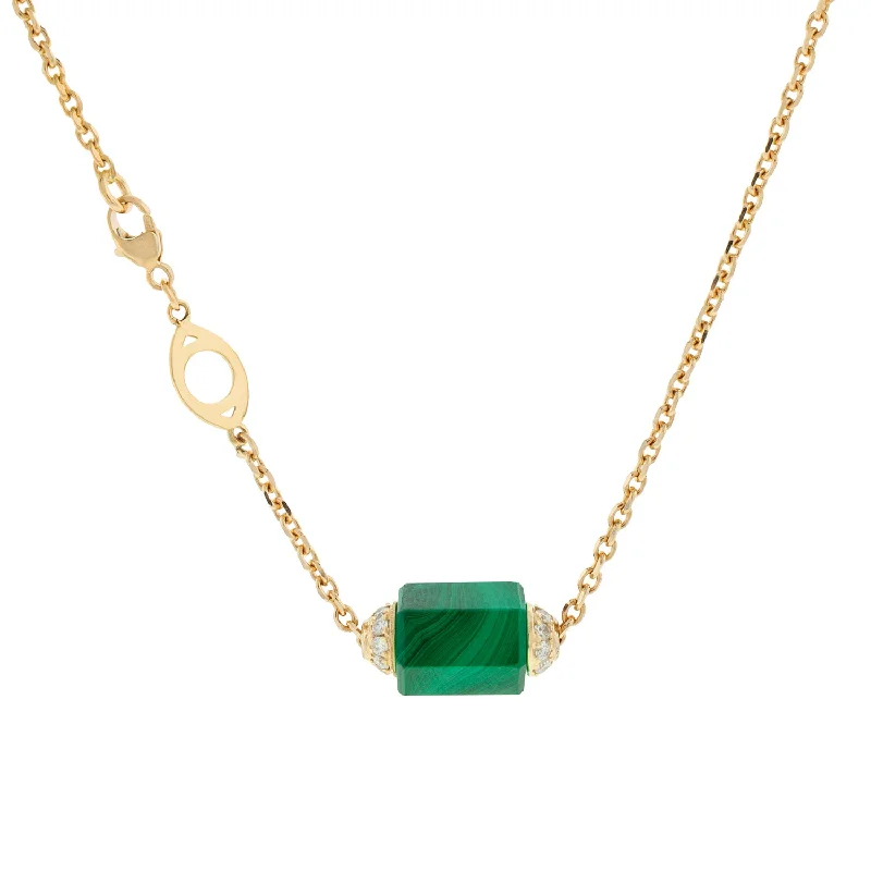 modern pendant necklace for women -Hexagon Malachite Bolt Bead with Diamonds Chain Necklace