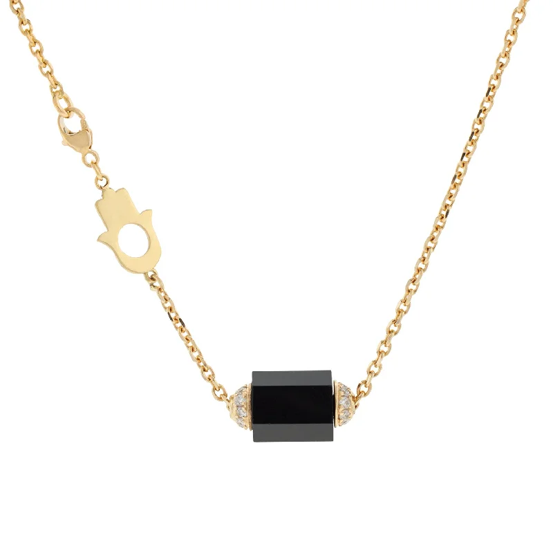 trendy pendant necklace for women -Hexagon Onyx Bolt with White Diamonds Chain Necklace