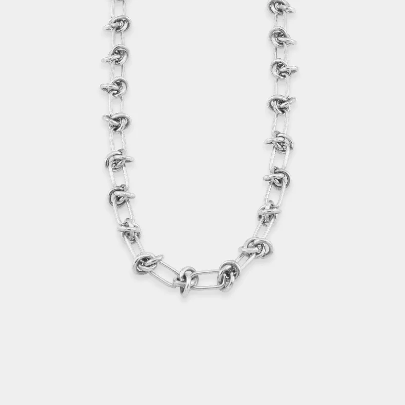 silver chain necklace for fashion -Knotted Barb Wire Chain - Silver