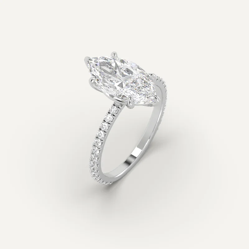 simple gold ring for everyday wear -Pave Marquise Cut Diamond Ring Setting