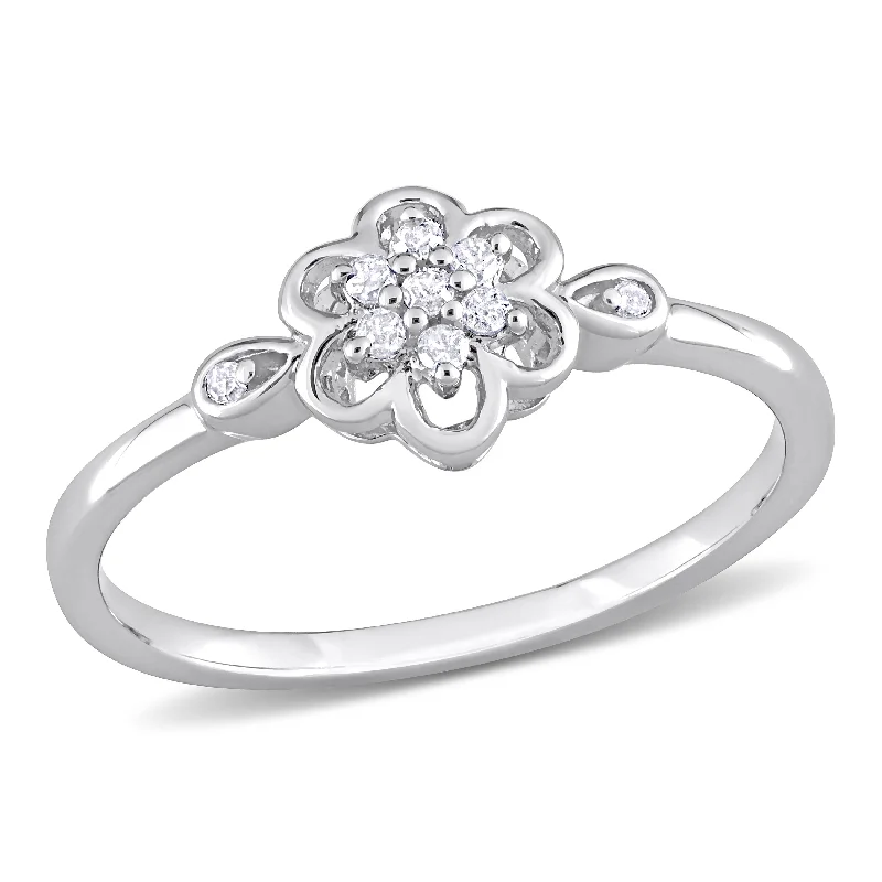 platinum engagement ring with diamonds -Miadora 1/10ct TDW Diamond Flower Ring in Sterling Silver