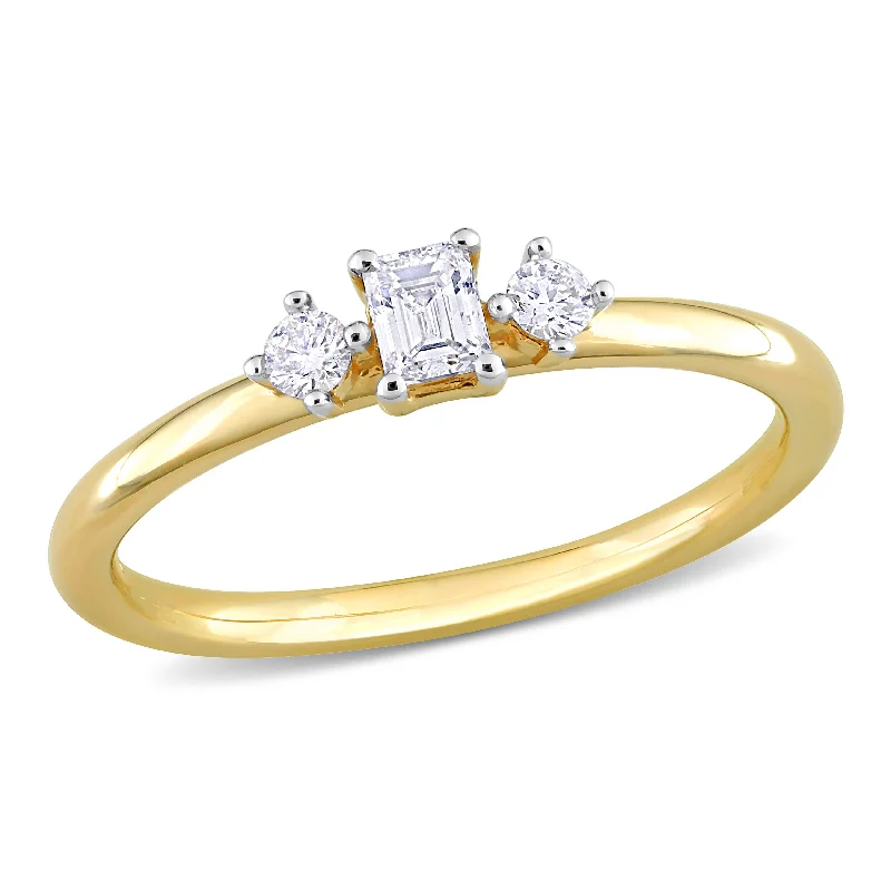 matching engagement rings for couples -Miadora 1/4ct TDW Emerald Cut Diamond Ring in 14k Yellow Gold