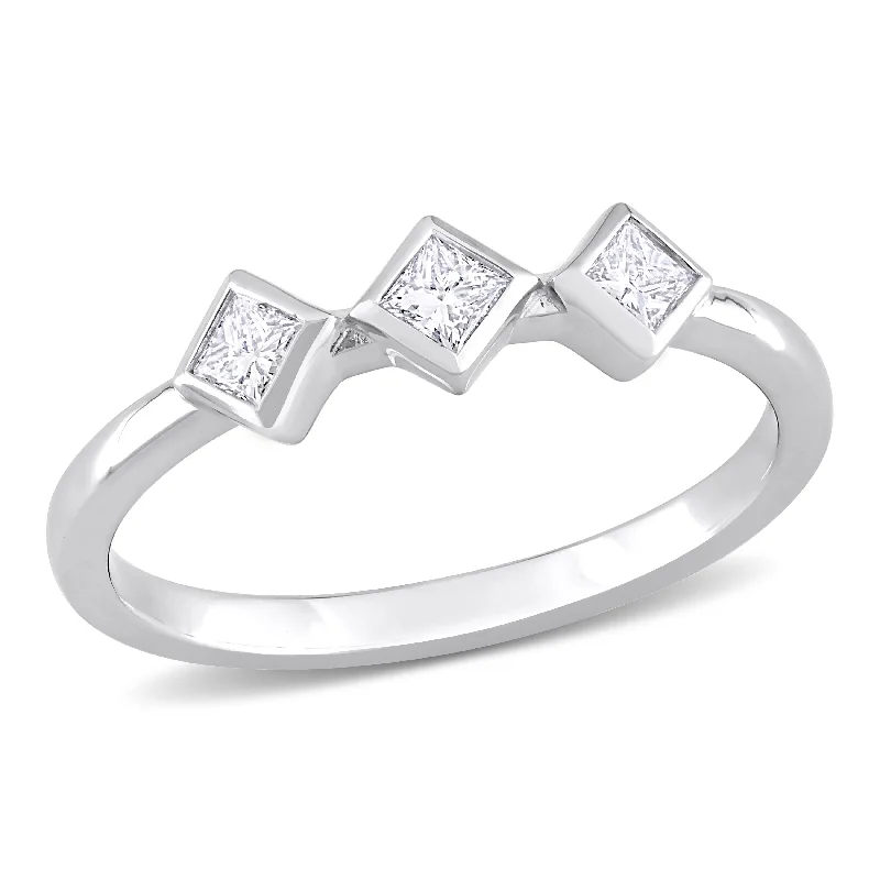 wedding ring set for brides -Miadora 1/4ct TDW Princess-Cut Diamond Three Stone Ring in 14k White Gold