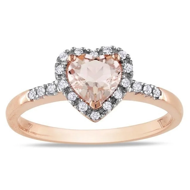 cubic zirconia ring for women -Miadora 10k Pink Gold Morganite and 1/10ct TDW Diamond Heart Ring (G-H, I2)