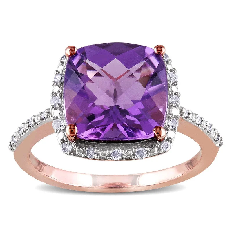 vintage diamond wedding band for women -Miadora 10k Rose Gold Amethyst and 1/10ct TDW Diamond Ring (H-I, I2-I3)