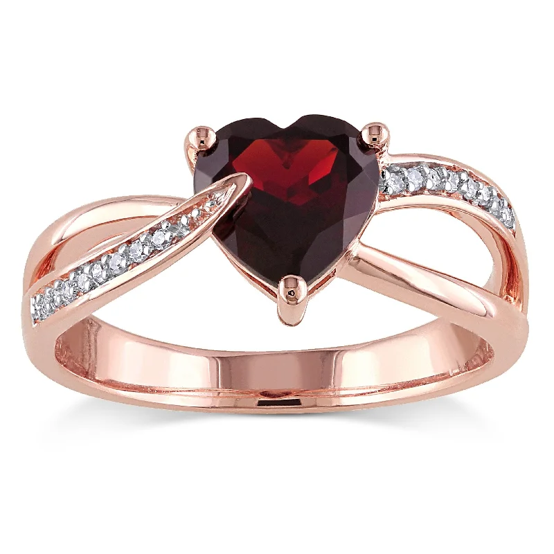 large sapphire ring for men -Miadora 10k Rose Gold Garnet and Diamond Accent Heart Ring