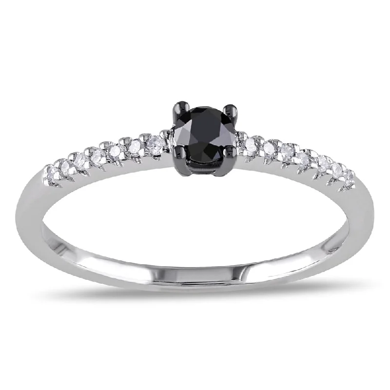 sapphire wedding ring for women -Miadora 10k White Gold 1/4ct Black and White Diamond Ring