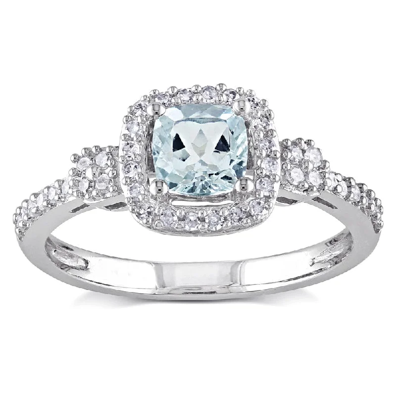 sapphire and diamond engagement ring -Miadora 10k White Gold Aquamarine and 1/5ct TDW Diamond Ring (G-H, I1-I2) - Blue