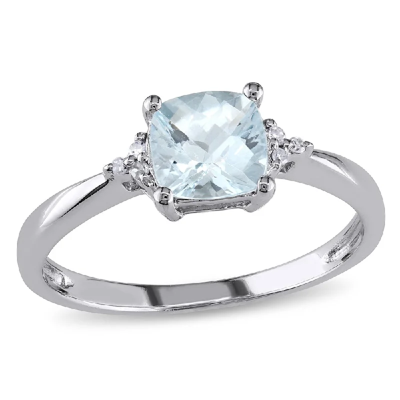 men’s stainless steel ring with engraving -Miadora 10k White Gold Aquamarine and Diamond Ring