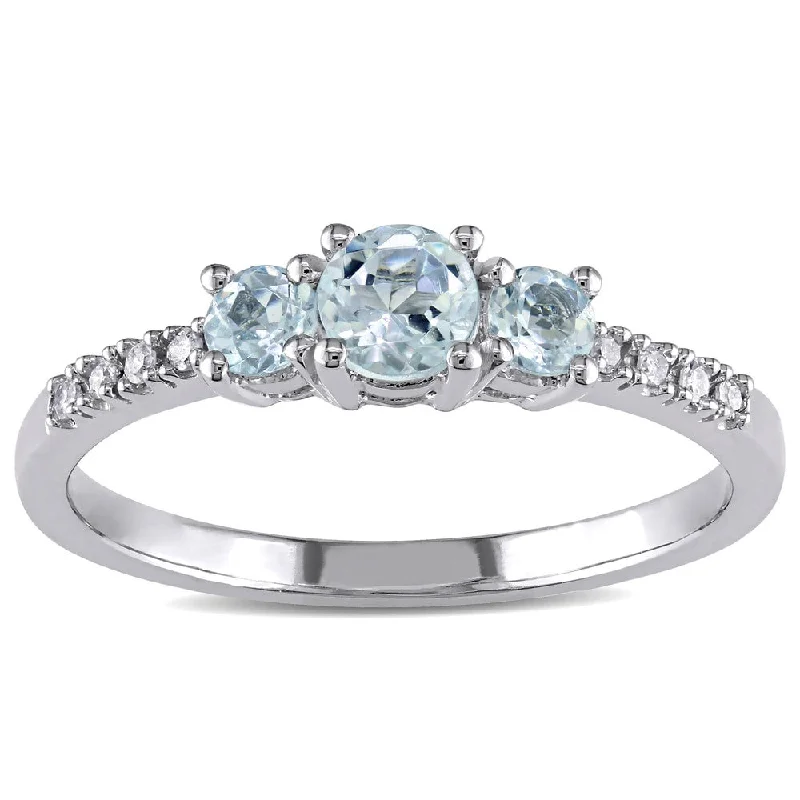 eternity ring for anniversary -Miadora 10k White Gold Aquamarine and Diamond Ring (H-I,I2-I3)