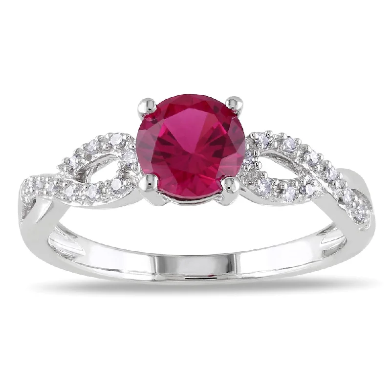 gold wedding ring for men with diamonds -Miadora 10k White Gold Created Ruby and 1/10ct TDW Diamond Ring (G-H, I1-I2)