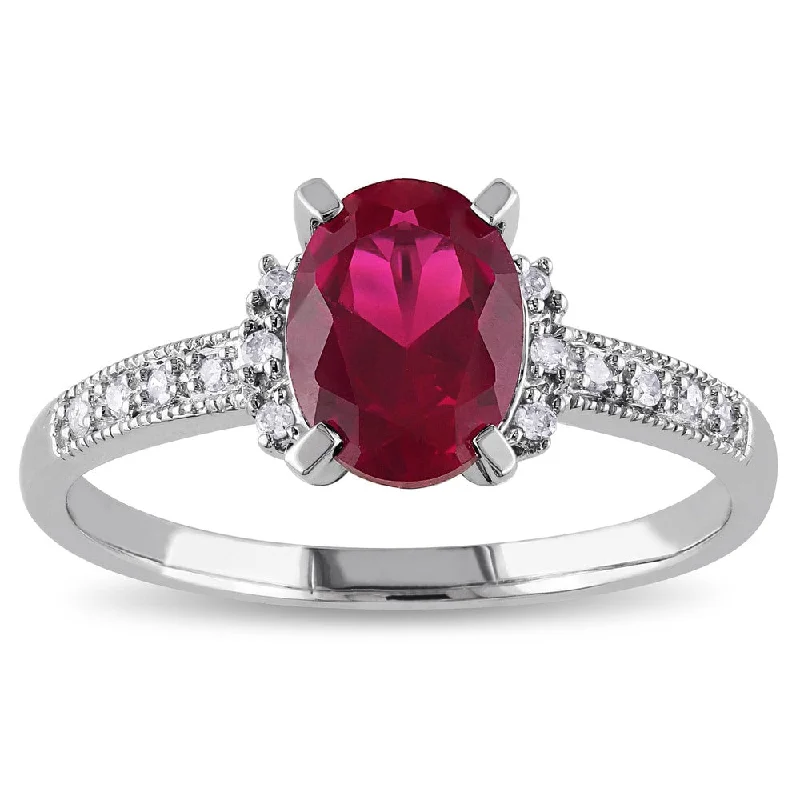 halo engagement ring for women -Miadora 10k White Gold Created Ruby and Diamond Accent Cocktail Ring