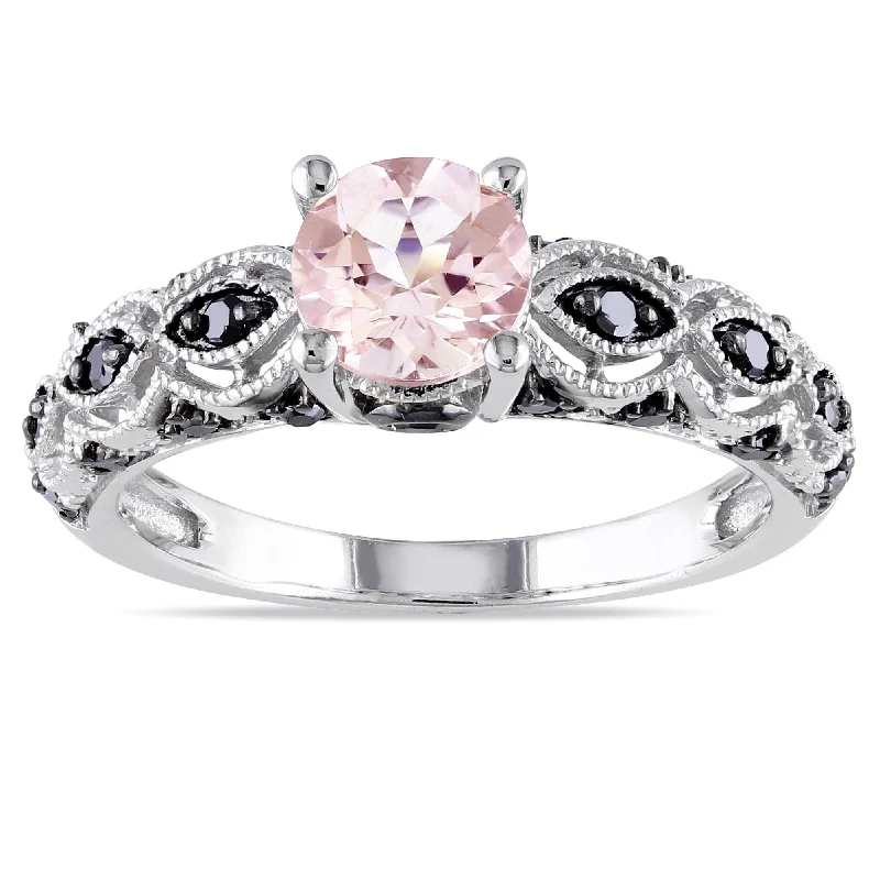 amethyst engagement ring for women -Miadora 10k White Gold Morganite and 1/4ct TDW Black Diamond Ring - Pink