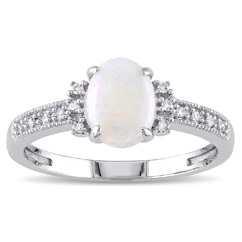 custom name ring for women -Miadora 10k White Gold Opal and Diamond Accent Cocktail Ring (G-H, I1-I2)