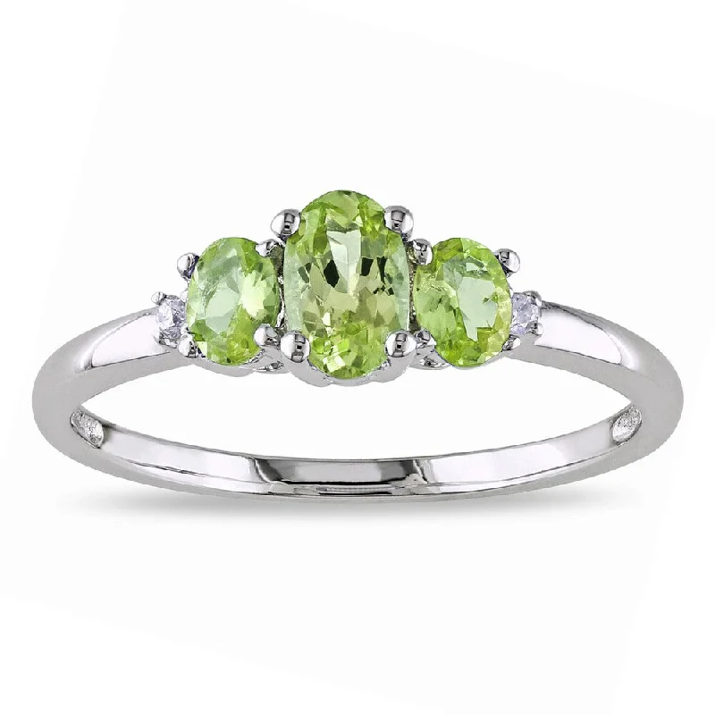 women’s statement rings for casual wear -Miadora 10k White Gold Peridot and Diamond 3-stone Ring - Green