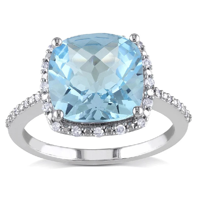 diamond solitaire ring for women -Miadora 10k White Gold Sky Blue Topaz and 1/10ct TDW Diamond Ring (H-I, I2-I3)