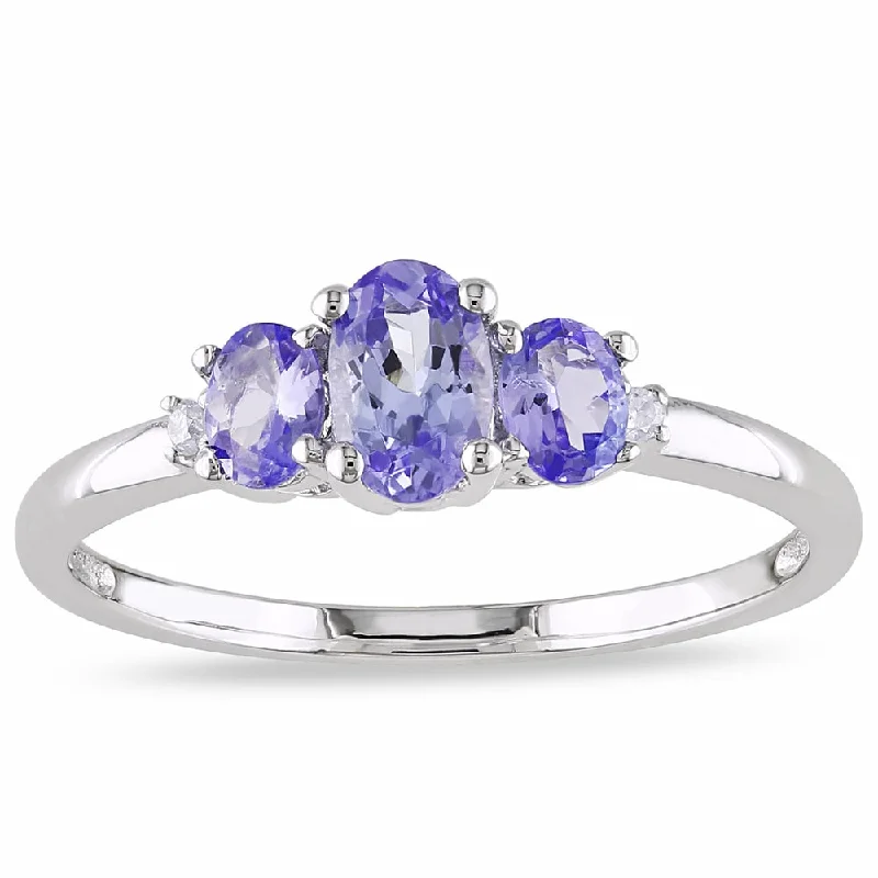 pearl ring for brides -Miadora 10k White Gold Tanzanite and Prong-set Diamond Ring